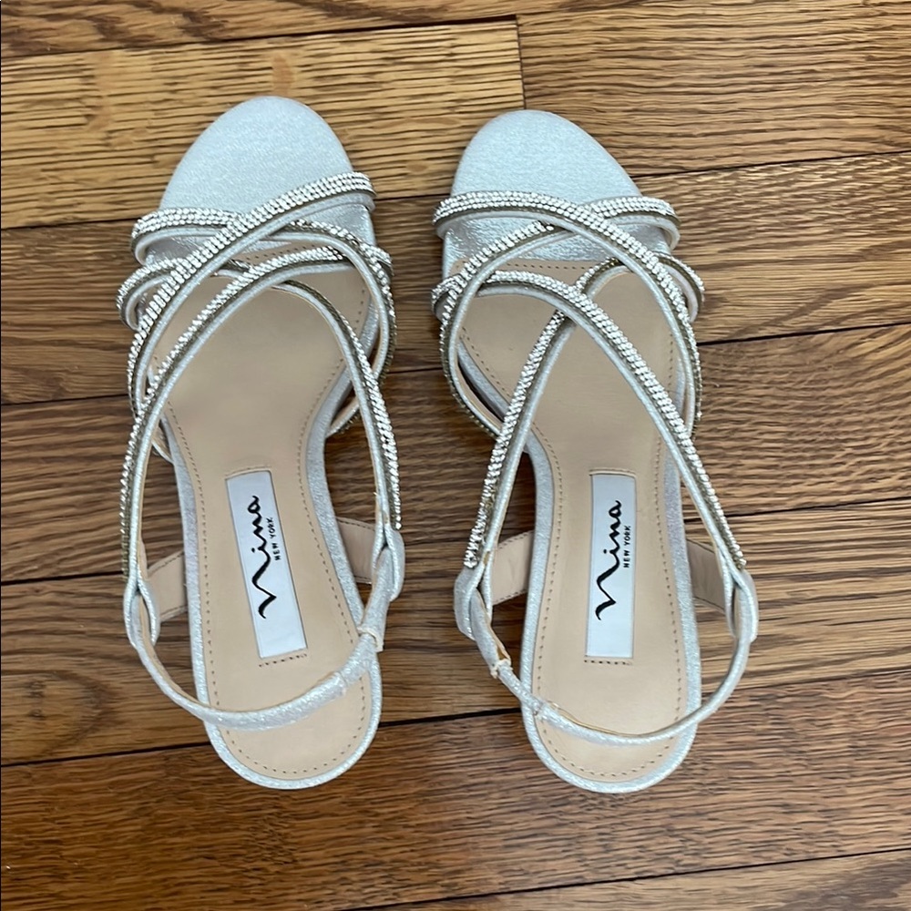 Mina Silver Strappy Rhinestone Women's Sandals - new, size 5
